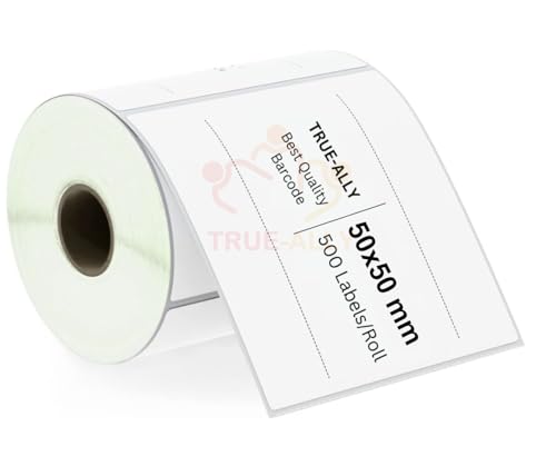 Image of True-Ally 1Pcs 50x50 Direct Thermal (DT) Square Barcode Label Sticker - 2 x 2 inch -50mm x 50mm - 500 Labels /Roll - White Self Adhesive for Printing Barcoding Labels (Pack of 1)