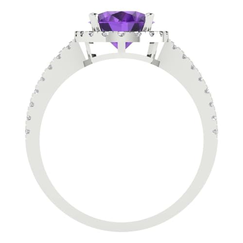 2.27 ct Oval Cut Natural Amethyst 14k White Gold Halo Solitaire with Accents Wedding Engagement Bridal Promise Ring4