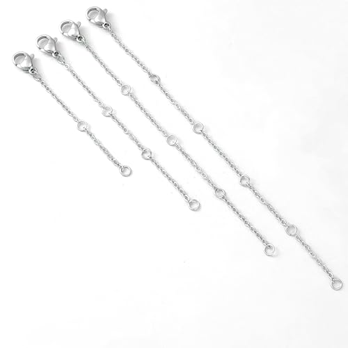 ZXCHOME 4 Stück Silber Halskette Ketten Verlängerung, Kettenverlängerung Silber Gold für Halskette Armband Fußkette Einstellbar Verlängerungskette für die Schmuckherstellung,5.5/7.5/9.5/11.5cm