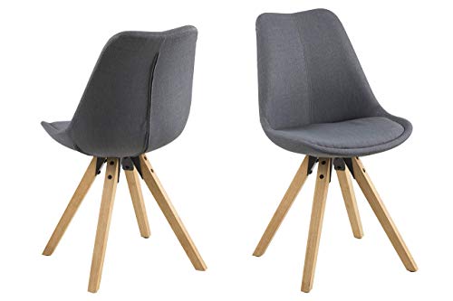 Marque Amazon - Movian Arendsee - Lot de 2 chaises de salle à manger, 55 x 48,5 x 85 cm, Gris foncé/ pieds en hévéa finition chêne huilé