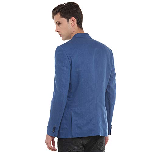 Image of Linen Club Men Navy Blue-Regular Fit-Solid-Single Breasted-Blazer