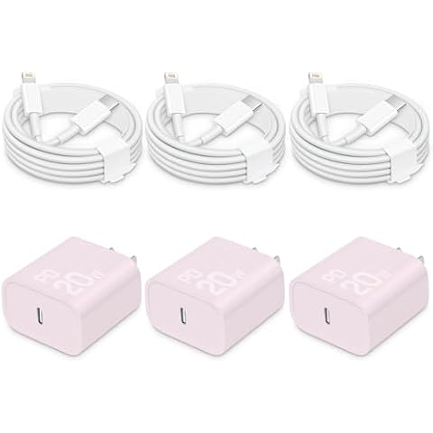 [3Pack] i Phone Charger Fast Charging- 20W USB C Wall Charger Block with 6Ft Charger Cord [MFi Certified] Compatible with i Phone 14/13/12/11/X Series, i Pad [Purple] Cover