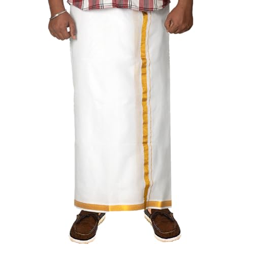 Mundu indien blanc en coton pour mariage et cérémonie au temple