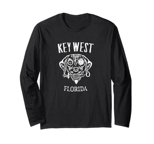 Key West Florida, Dog, Sugar Skull, Souvenir Long Sleeve T-Shirt