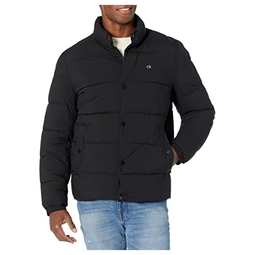 Calvin Klein Jaqueta masculina acolchoada com encaixe frontal, Fecho frontal ébano, P