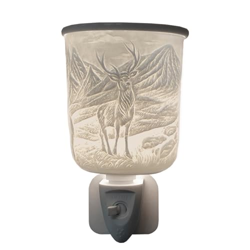 Cello Plug-In Wax Melt Burner – 3D Highland Stag Design Porcelain Electric Oil Warmer Aroma Lamp for Wax Melts Gift Home Fragrance Friendship Ornament Birthday Present Room Decor