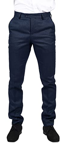 Mens Navy Blue Suit Trousers Birdseye Suit Wedding Prom Formal Smart Classic