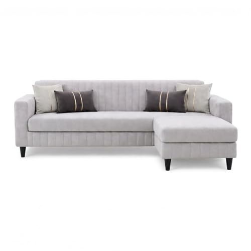Image of Avrel 3 Seater Velvet Fabric Sofa Set with 1 Ottoman (Light Gray) | Soft Touch Fabric | Plush Cushions | Comfortable Living Room Seating | Stylish Living Room Sofa
