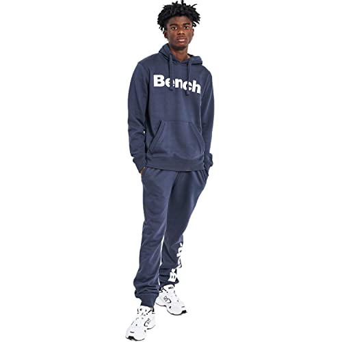 Bench Mens Everyday Mallet Fleece Tracksuit Set Navy Pull Over Hoodie and Tracksuit Bottom Co-Ord 2 Piece Ribbed Cuffs and Pocket Detail Everyday Casual Activewear Medium
