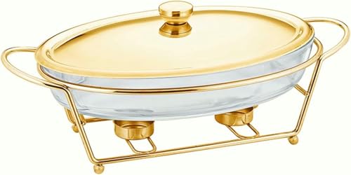 Chauffe-plats ovale doré finition miroir élégant pour buffet chic - 2