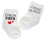 Chaussettes Annonce Grossesse Personnalisées – Cadeau Original Bébé 2025/2026 – Message Surprise Future Mamie, Papy, Marraine – Avec ou Sans Pochette Cadeau (Coucou PAPA j'arrive en 2027)