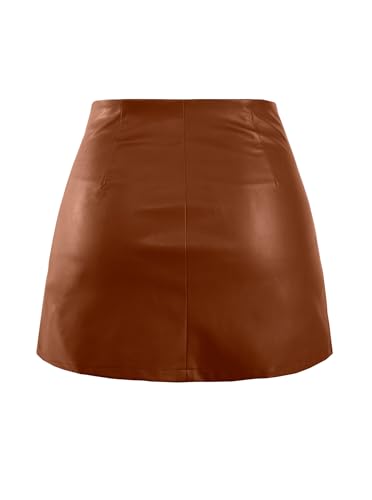 Avanova Women Faux Leather Mini Skirt High Waisted Zipper Pocket Short Skirt4