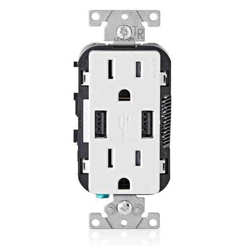 Leviton Type-A USB in-Wall Charger with 15A Tamper-Resistant Outlet, USB Charger for Smartphones, T5632-W, White
