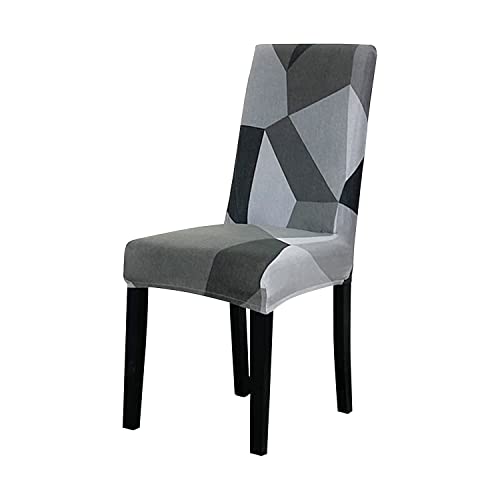 Image of House of Quirk Elastic Chair Cover Stretch Removable Washable Short Dining Chair Cover Protector Seat Slipcover (Pack of 1, Grey Dark Grey Prism)