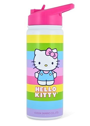 Sanrio Hello Kitty - Botella de agua aislada de acero inoxidable | Botella de agua aislada de 20 onzas | Botella de agua para niños, termo para niñas, niños, unisex