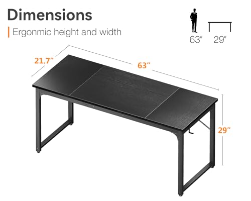 Coleshome 63 Inch Computer Desk, Modern Simple Style Desk for Home Office, Study Student Writing Desk,Black