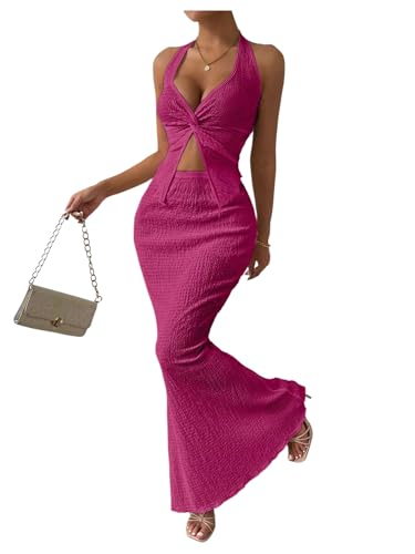 Image of SOLY HUX Women's Two Piece Outfits Twist Front Halter Cami Tops and Skirt Summer Set