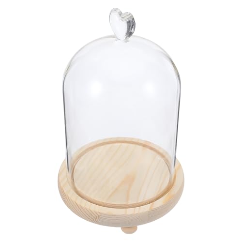 Gatuida Cloche Décoration Romantique avec Socle en Bois en Verre de Cœur Protection Anti-poussière Élégante pour Souvenirs et Objets Artisanaux de Table
