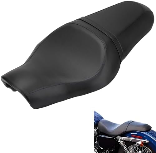 DgNeLai Motorcycle 2-Up Driver Passenger Seats Front Rear Sportster Seat Cushion Pad Black Leather Replacement for Harley Davidson Sportster Iron 883 1200 48 72 XL XR Custom 2004-Up
