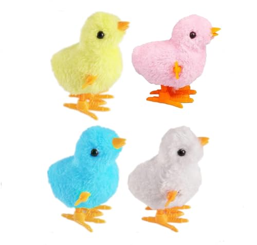 SIXIUDIA 4Pcs Pollo A Cuerda Saltando Pollito Juguetes De Cuerda Pollo De Peluche Juguete De Cuerda Pascua Peluche Pollito Saltando Juguete Cuerda Saltando Juguete Regalos de Pascua para Niños