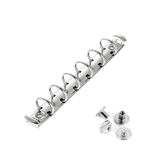 A7 多穴式リング バインダー金具 背なしタイプ 6穴【A7-6-15/15】15mm×140mm リング内径15mm 鉄ニッケル鍍金 シルバーシカゴスクリュ付き 手帳 製本 (A7-6穴)