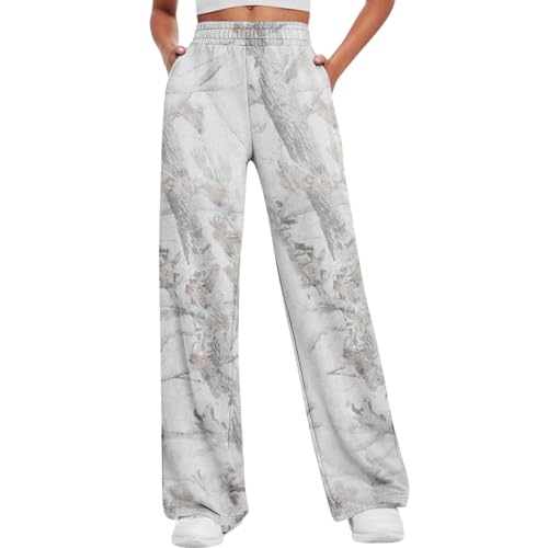 Casual Wide Leg Camo Pants for Women Baggy Elastic High Waist Fleece Sweatpants Maple Leaf Drawstring Lounge Pants
