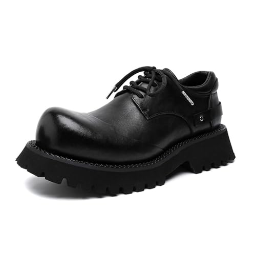 Oxford Shoes for Men Classic Black Faux Leather Wide Toe Shoe Platform Chunky Heel Heightening Shoes for Autumn & Winter