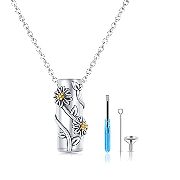 Madeliefje urn halsketting voor as, 925 sterling zilver, aandenken cilinder, urnketting, gedenkwaardige crematie, brandbestatting, sieraden voor vrouwen en meisjes