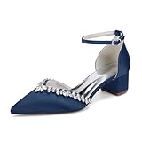 Suola: Gomma confortevole TNMIUH Scarpe da Sposa comode con Tacco Basso e Strass da Donna, Eleganti décolleté in Raso, bellissime Scarpe da Scarpe col Tacco a Blocco per Matrimonio e Sera,Dark Blue,39 EU