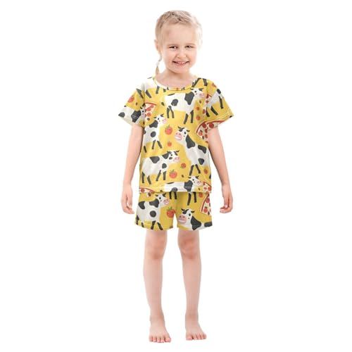 ALAZA Cow Pizza Tomato Yellow Pajamas Short Sleeve 2 Piece Sleepwear Top and Bottom Pajama Set Unisex3