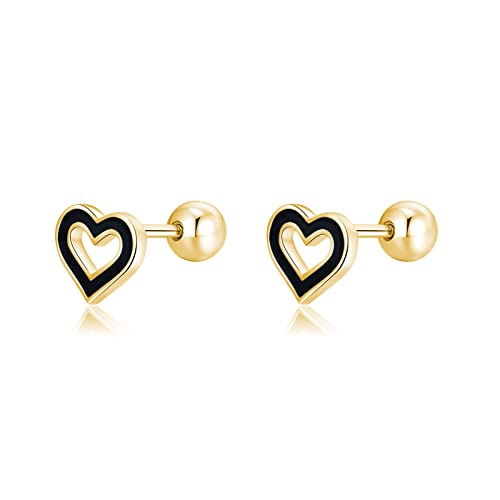 Boucles d'oreilles cœur noir en argent 925 sterling pour femme et cartilage helix