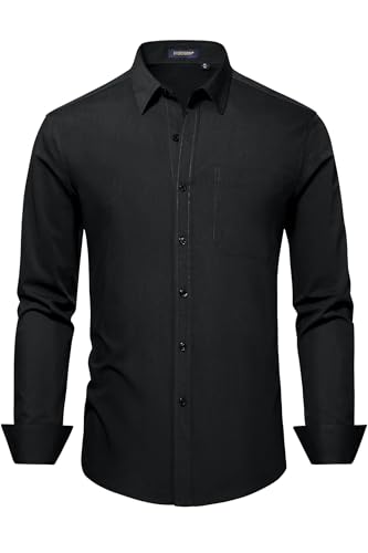 Image of HISDERN Mens Dress Shirts Long Sleeve Button Down Casual Shirts for Men Inner Contrast Formal Business Tuxedo Wedding Shirt