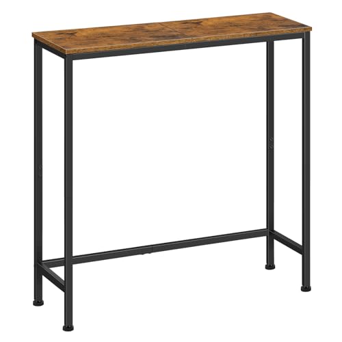 smusei Mesas de Consola para Pasillo, Aparadores Estrechos para Salón, Mesa de Consola Estrecha de 24 cm Detrás del Sofá, Mesa de Madera y Marco de Metal Mesa de Presentación Compacta, Color Marrón