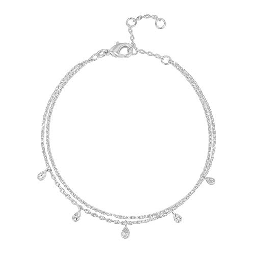 Pavoi 14K Gold Plated Layering Charm Bracelet For Women | White Gold Plated Chain Bracelet With 2X3Mm Cubic Zirconia cover