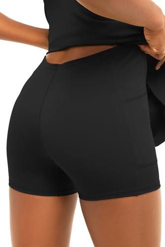 Yanekop Womens Tennis Dress with Built in Shorts Athletic Dresses Golf Outfits Spaghetti Strap V Neck Workout Dress4