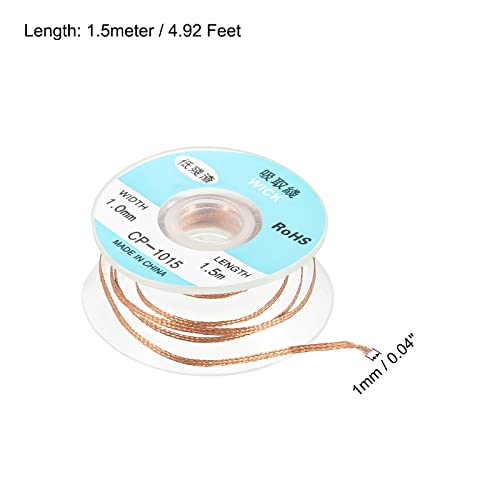 Image of MECCANIXITY Solder Wick Braid No-Clean Desoldering Wick Braid 0.04 Inch Width 4.92 Feet Length for Remove the Solder Electrical Components 5 Pack