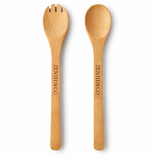 Bamboo Salad Servers Set of 2 – Natural Wooden Salad Tongs, Eco-Friendly Bamboo Serving Utensils...
