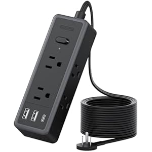 NTONPOWER Flat Extension Cord 10 ft, 1080 Joules Surge Protector Power Strip with 6 Widely Outlets 3 USB (1 USB C), Flat Plug Extension Cord Power Strip Long Cord for Home Office Dorm Room E