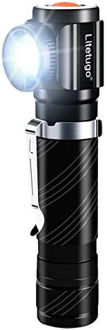 LED Right Angle Flashlight - USB Rechargeable Tactical Mini Flash Light, 90 Degree Pocket-sized Handheld Flashlights, Zoomable High Lumen for Camping, Hiking, Outdoor, Emergencies