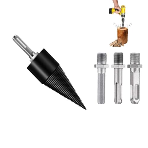 Changyeah Broca escalonada para divisor de leña con 3 asas, cortador de madera, cortador de leña, acero cónico, alta velocidad, compatible con taladro
