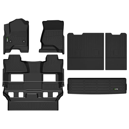 Image of HAFIDI Floor Mats & Cargo Liner & Backrest Mat for Chevy Tahoe & GMC Yukon 2015-2020 (Only for 7 Seats & Bucket Seat, Not for XL) All Weather TPE Anti-Slip Car Floor Liners Custom Accessories-Black