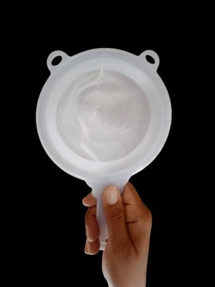 Image of Double Net Milk Strainer, Water and Tea Filter, Mini Handheld Size Small Plastic Filter with Nylon Mesh, Moina Collection Net (1 Piece) Length 20 cm, Dia 10 cm
