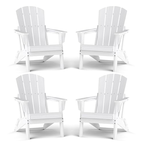 Image of Folding Adirondack Chair Set of 4, Lightweight - Portable HDPE Patio Chair, All-Weather Space-Saving Foldable Fire Pit Seating for Camping, Backyard, Deck- White