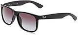 Ray-Ban RB4165F Justin Asian Fit Rectangular Sunglasses, Rubber Black/Grey Gradient, 55 mm