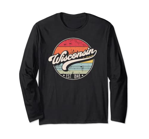 Estilo retro Wisconsin Home State WI Cool 70s Sunset Manga Larga