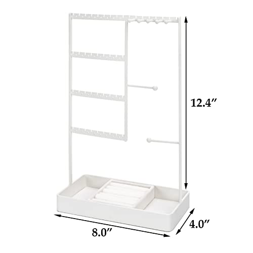 Piqi-Grecge Jewelry Organizer, 4-Tier Earring Organizer With Metal Tray, Jewelry Holder Stand For Necklaces Stud Earrings Bracelets And Rings, Earring Holder (White) #TOP6