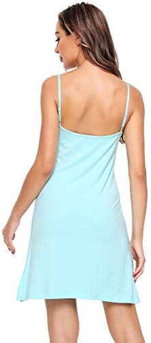 Wiwi Bamboo Full Slip Under Dress For Women Sexy Chemise Nightgowns V Neck Plus Size Camisole Sleepwear S-4X, Aqua, Medium #TOP1