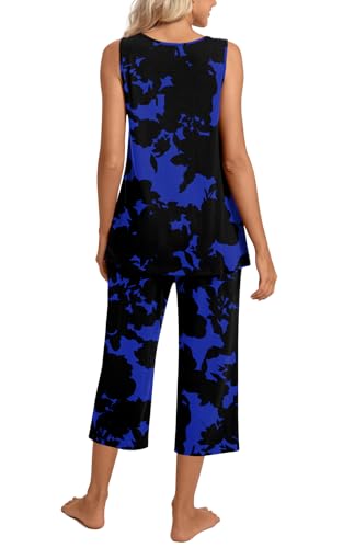 Image of TAOHUADAO Womens Summer 2 Piece Pajama Sets, Sleeveless Tops with Capri Pants, Lounge Ladies Pjs Sets with Pockets