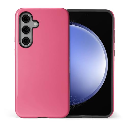 Coque rigide Samsung S25 rose vif, protection hybride en silicone double couche