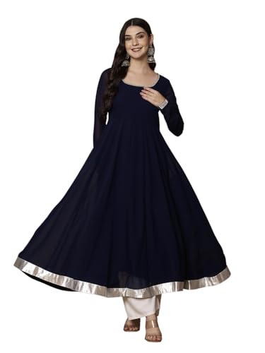 Image of KZA Women's Georgette Hand Embroidered Flared Anarkali Suit for Women | Full Sleeves Flare Anarkali Dress for Woman | Ethnic Flared Anarkali Kurta for Women